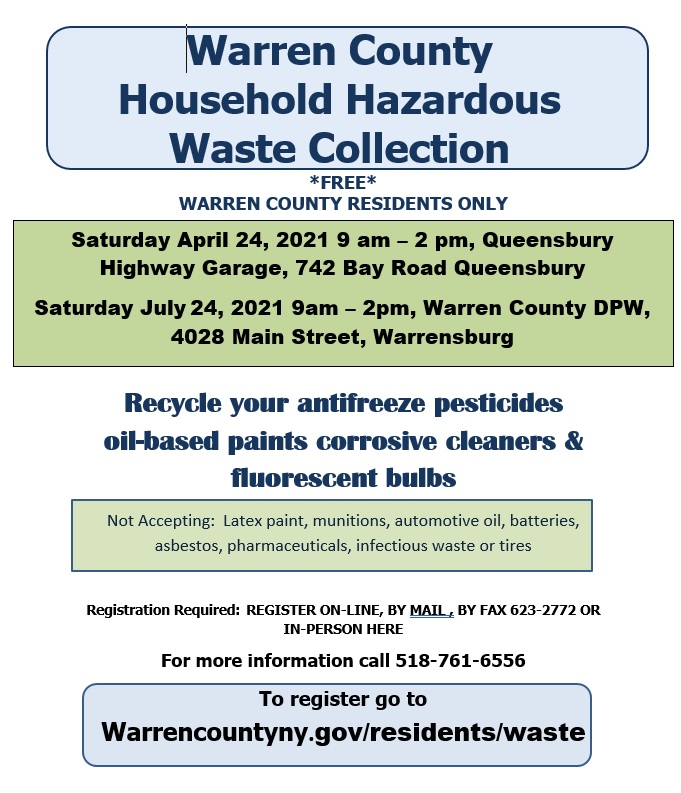 Hazardous household waste collection April, July Warren County