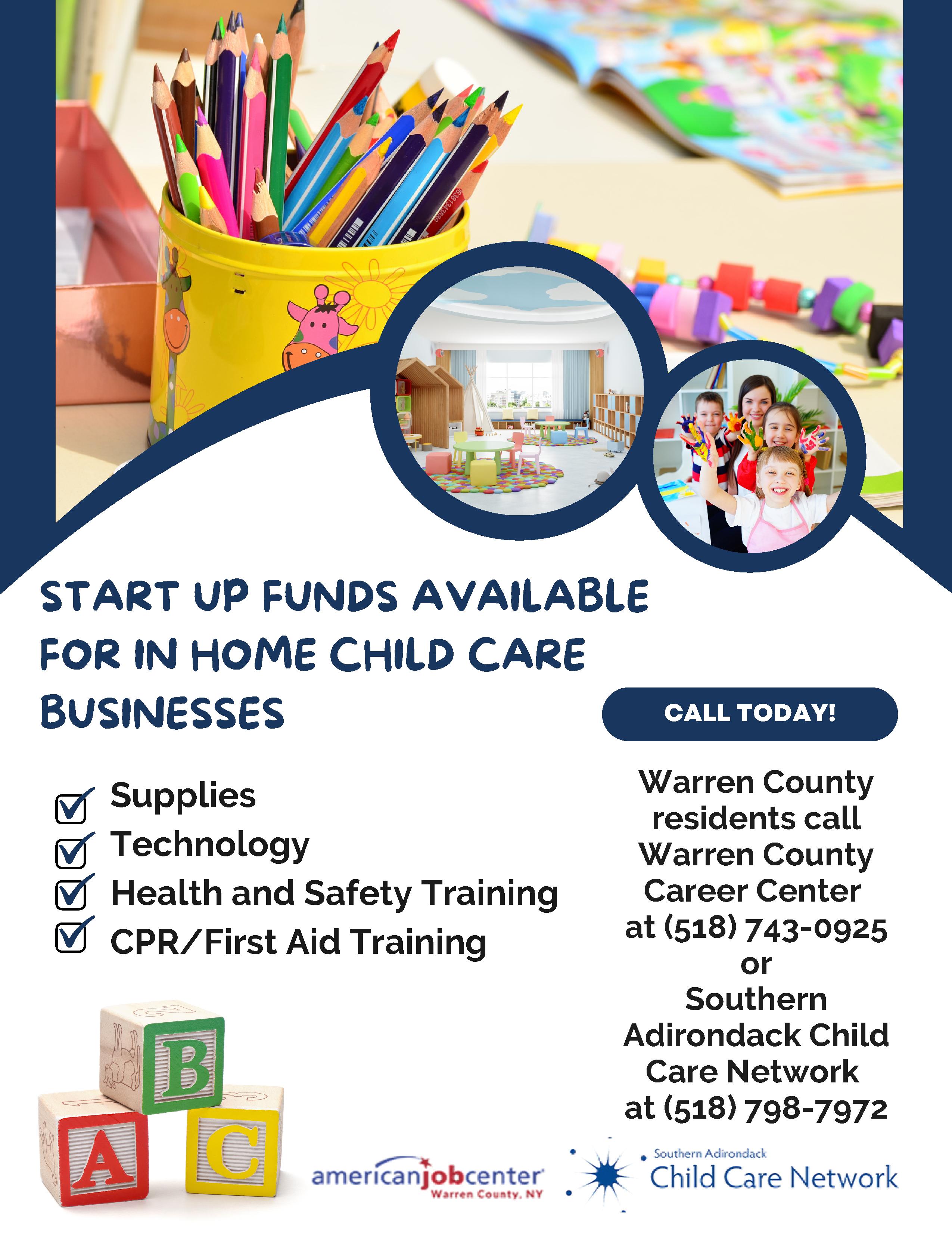 Flyer detailing use of money to start child care business