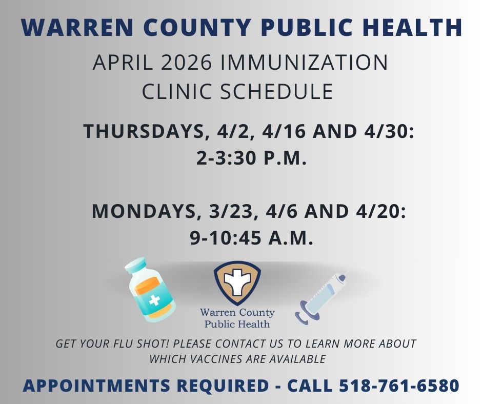 Public health clinic dates for vaccination, 3/23. 4/2. 4/6, 4/16, 4/20 and 4/30