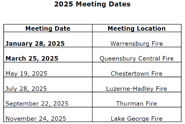 Chiefs & Officers 2025 Meeting Schedule