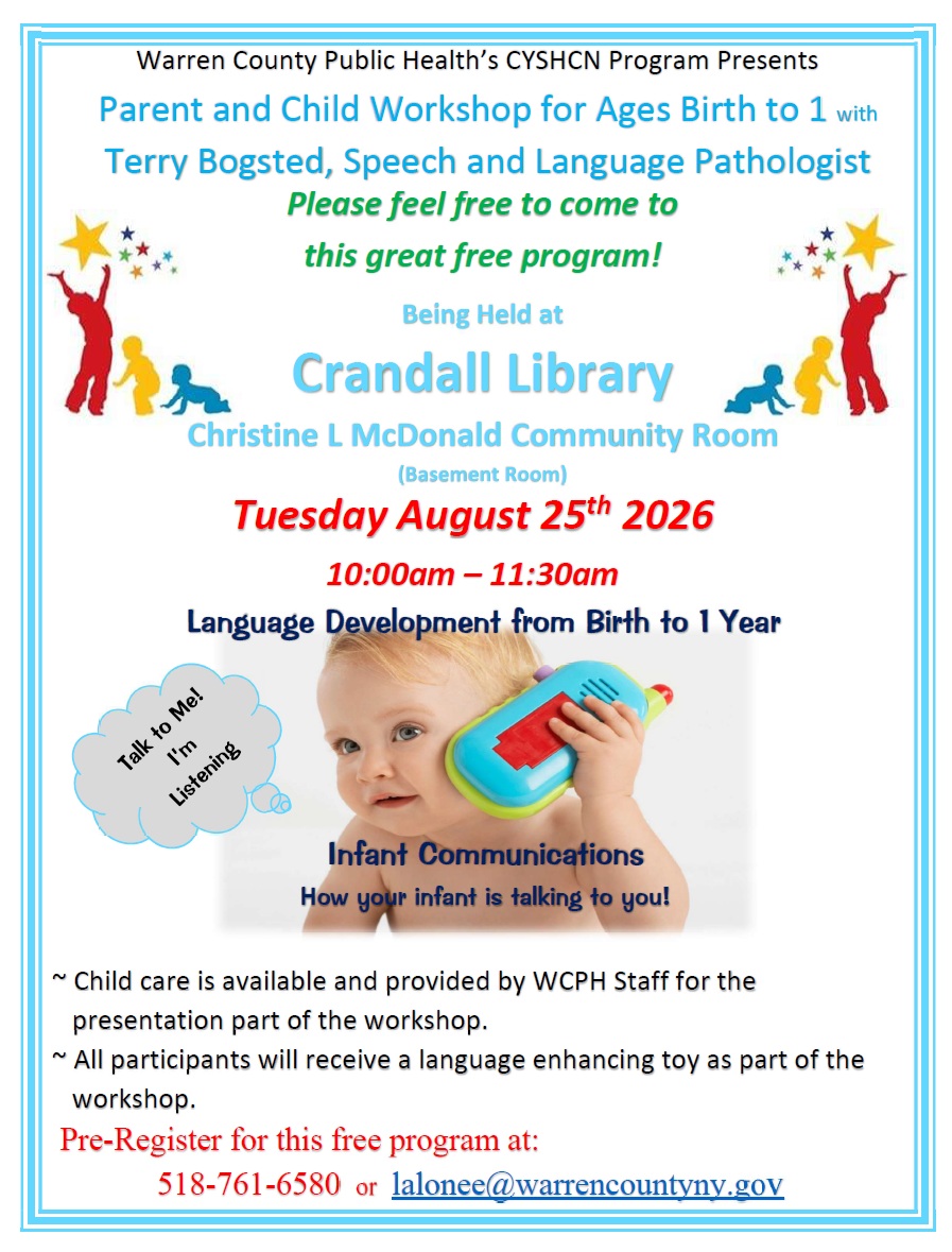 Speech Program 8/25 10AM-11:30 AM Ages 0-1