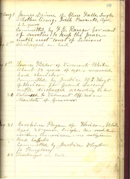 Sample of Jail record book page