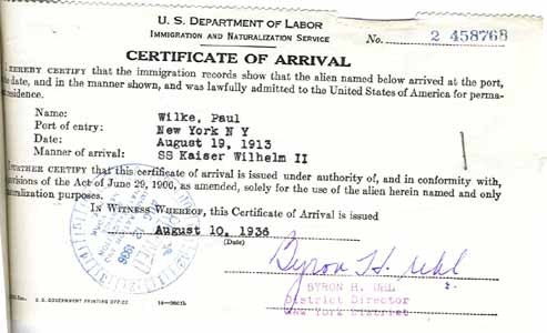 Certificate of Arrival  smaple
